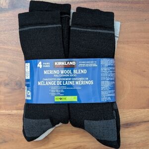 4-pack of Kirkland Signature Men's Merino Wool Blend Full Cushion Socks | NWT